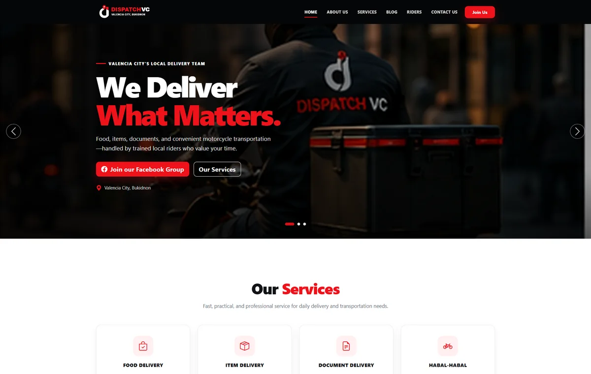 Dispatch VC delivery service website homepage