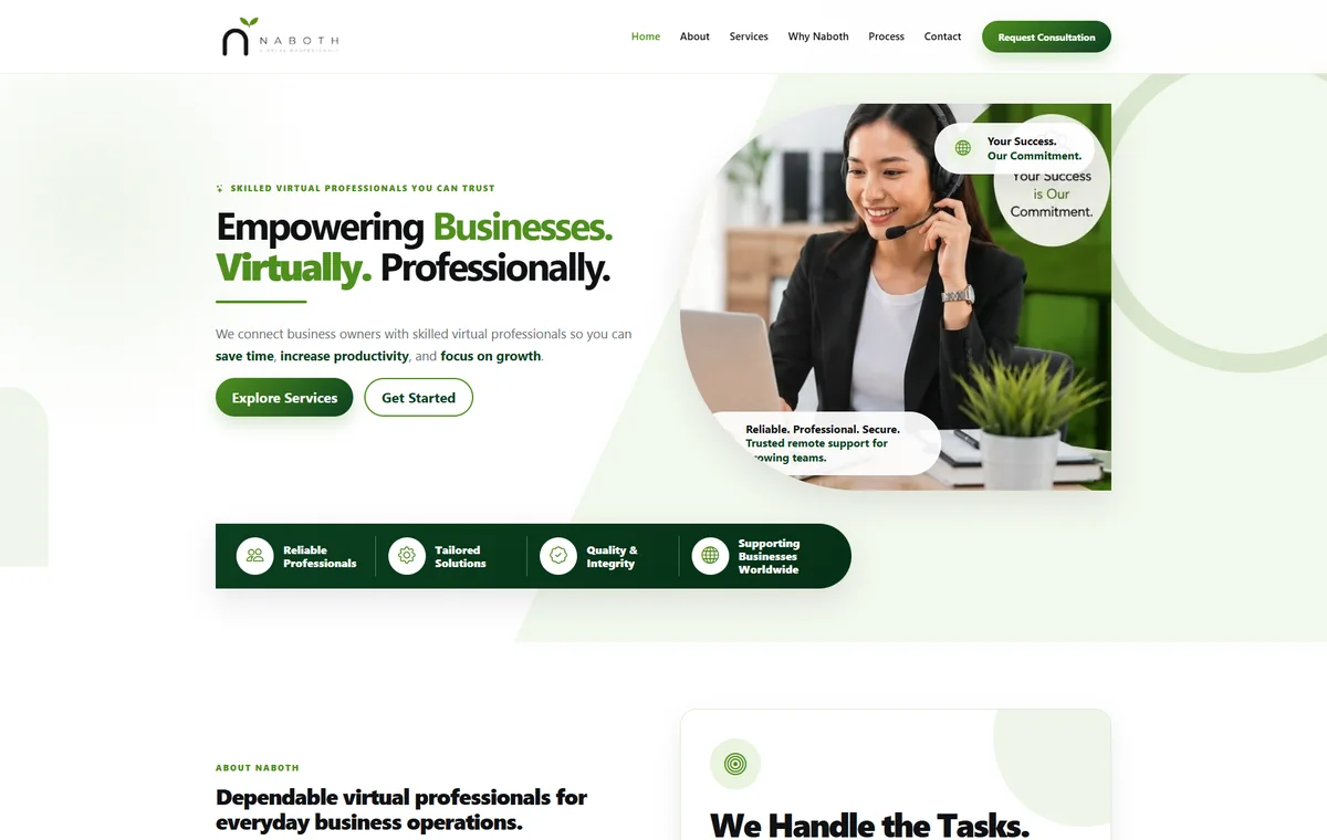 Naboth Virtual Professionals website homepage